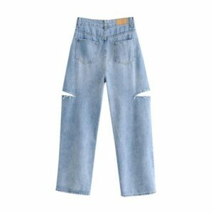 Y2K High Waist Ripped Jeans - Acubi Fashion, Coquette Style, Aesthetic Vibes