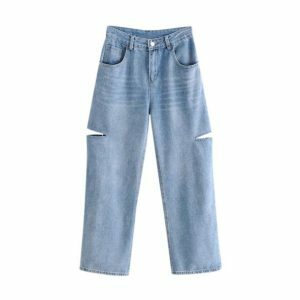 Y2K High Waist Ripped Jeans - Acubi Fashion, Coquette Style, Aesthetic Vibes