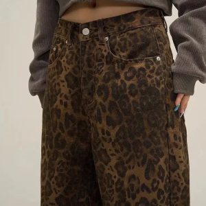 Y2K Leopard Print Straight Leg Pants - Acubi & Coquette Style Fashion