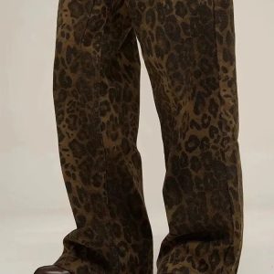 Y2K Leopard Print Straight Leg Pants - Acubi & Coquette Style Fashion