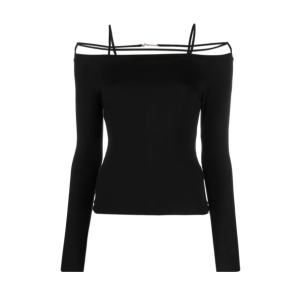 Y2K Off Shoulder Long Sleeve Top - Dark Coquette & Acubi Style