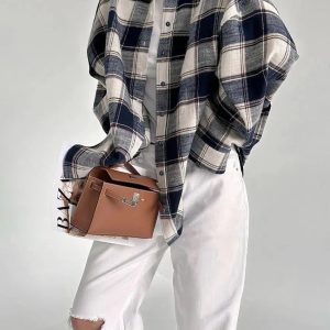 Y2K Oversized Plaid Shirt - Coquette Style for Aesthetic Outfits