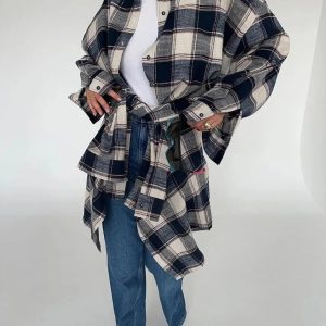 Y2K Oversized Plaid Shirt - Coquette Style for Aesthetic Outfits