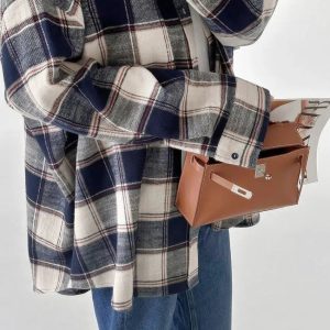 Y2K Oversized Plaid Shirt - Coquette Style for Aesthetic Outfits