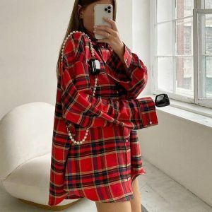 Y2K Oversized Plaid Shirt - Coquette Style for Aesthetic Outfits