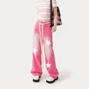 Y2K Pink Blush Jeans - Acubi Fashion, Coquette Style, Aesthetic Outfit