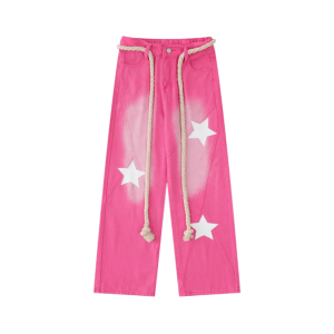 Y2K Pink Blush Jeans - Acubi Fashion, Coquette Style, Aesthetic Outfit