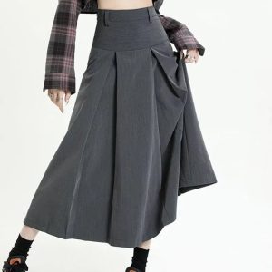 Y2K Pleated A-Line Midi Skirt | Acubi Fashion & Coquette Style