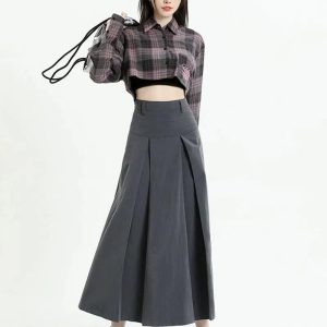 Y2K Pleated A-Line Midi Skirt | Acubi Fashion & Coquette Style