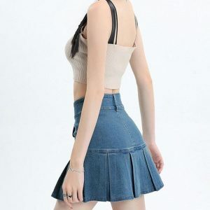 Y2K Pleated Denim Mini Skort - Acubi & Coquette Aesthetic Fashion