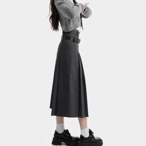 Y2K Pleated Midi Skirt - Acubi Fashion, Coquette Style, Aesthetic Outfit