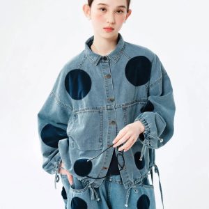 Y2K Polka Dot Denim Jacket - Acubi Style Coquette Fashion Statement