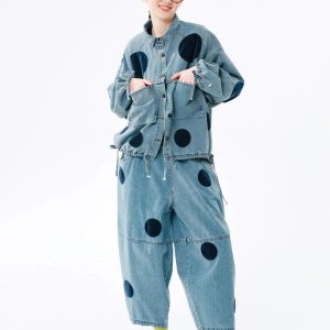 Y2K Polka Dot Denim Jacket - Acubi Style Coquette Fashion Statement