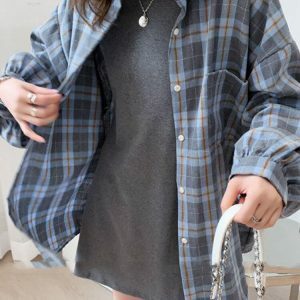 Y2K Puff Sleeve Plaid Shirt - Acubi Fashion & Coquette Style Top