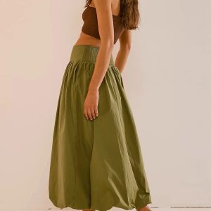 Y2K Ruched Bubble Hem Midi Skirt - Coquette & Acubi Aesthetic Fashion