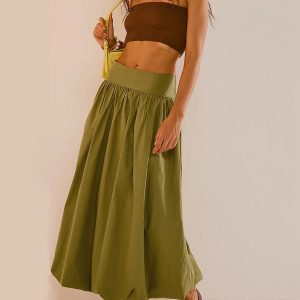 Y2K Ruched Bubble Hem Midi Skirt - Coquette & Acubi Aesthetic Fashion