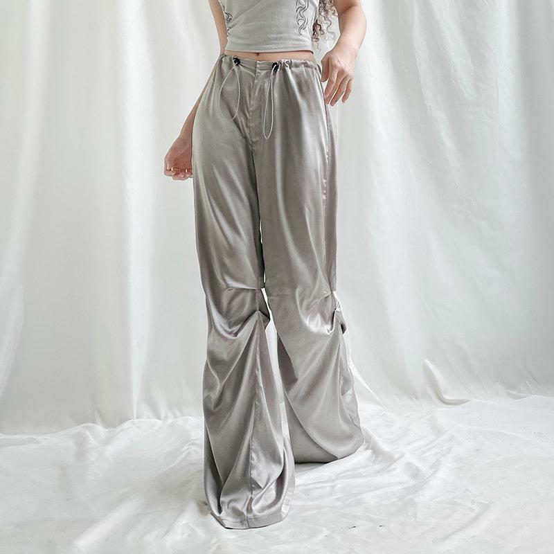 Y2K Satin Wide Leg Pants - Acubi Fashion & Coquette Style Essential