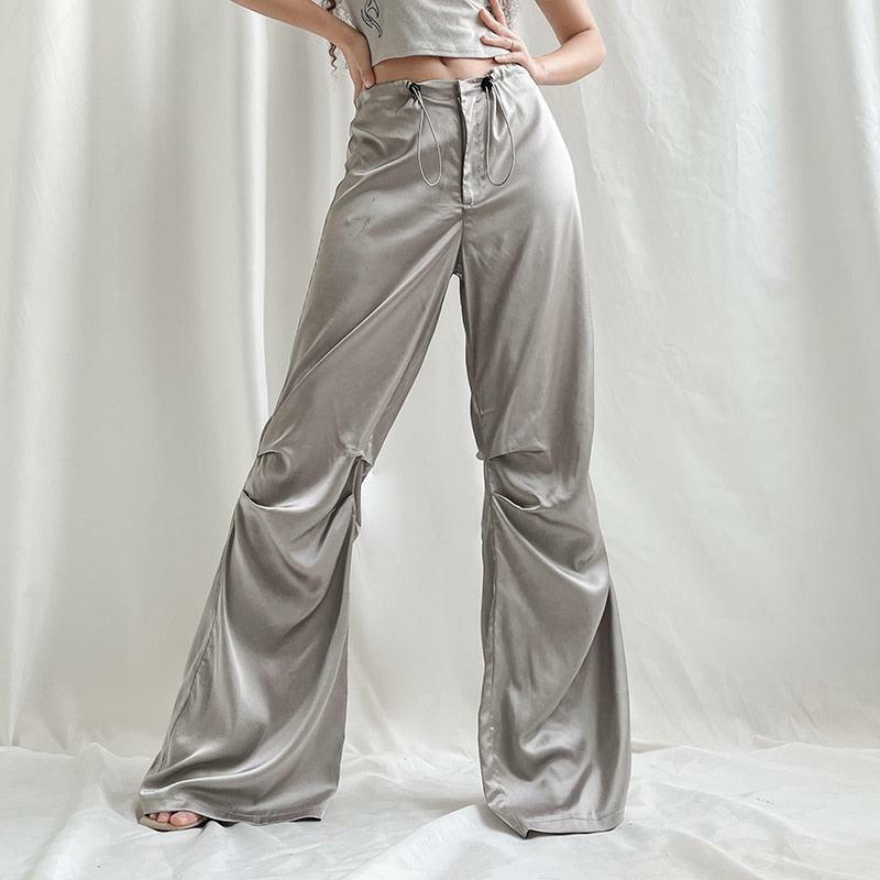 Y2K Satin Wide Leg Pants - Acubi Fashion & Coquette Style Essential