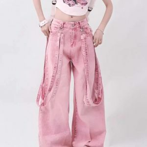 Y2K Soft Girl Double Belted Baggy Jeans | Acubi & Coquette Style