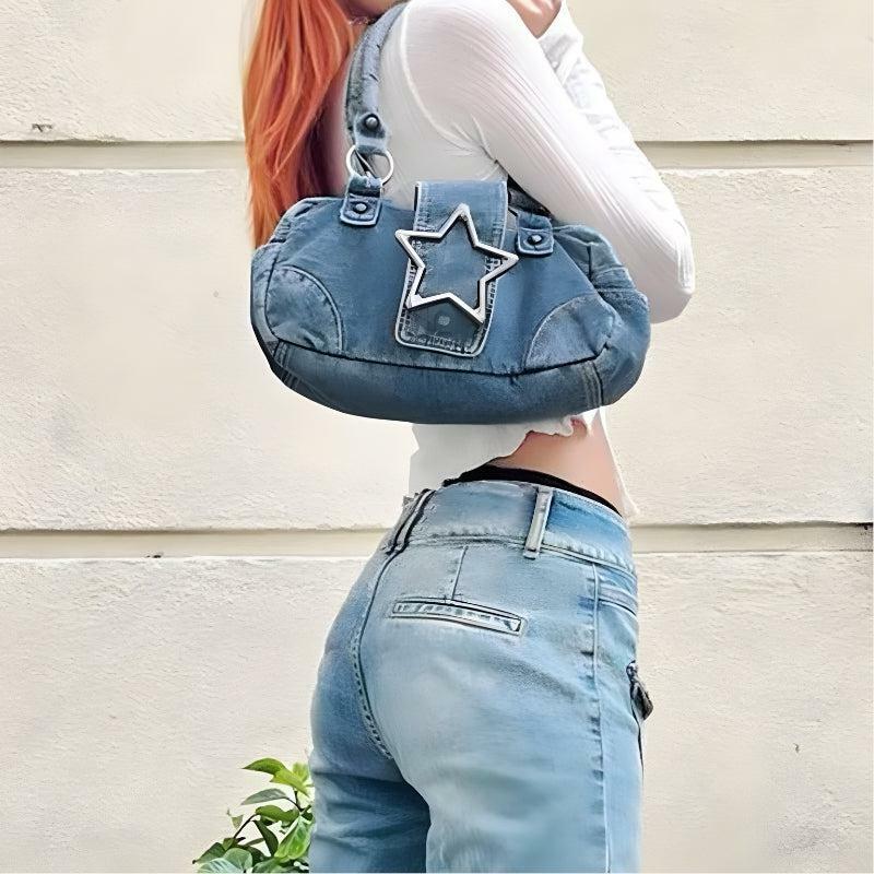 Y2K Star Denim Bag: Acubi Fashion Meets Coquette Aesthetic Style