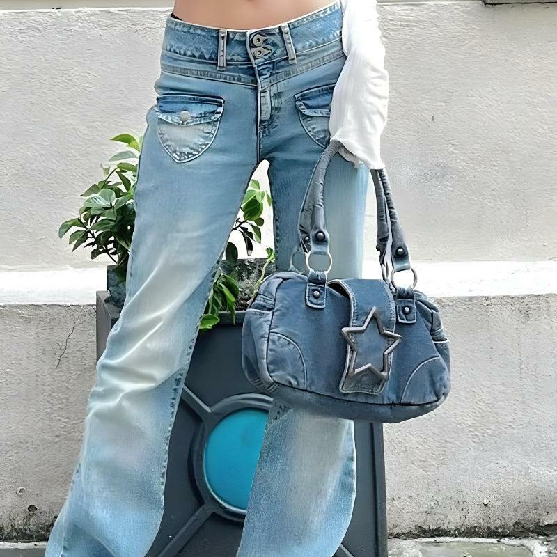 Y2K Star Denim Bag: Acubi Fashion Meets Coquette Aesthetic Style