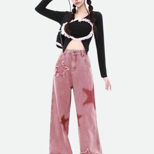 Y2K Star Denim Jeans - Acubi Fashion, Coquette Style, Aesthetic Vibes