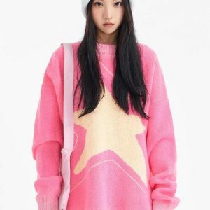 Y2K Star Distressed Sweater - Acubi Fashion & Coquette Aesthetic Style