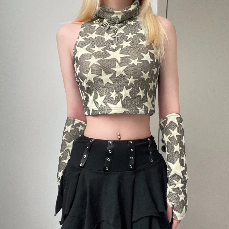 Y2K Star Embroidered Crop Top | Coquette & Acubi Aesthetic Fashion