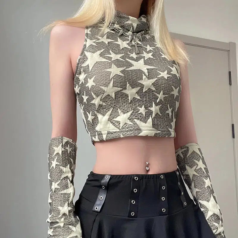 Y2K Star Embroidered Crop Top | Coquette & Acubi Aesthetic Fashion