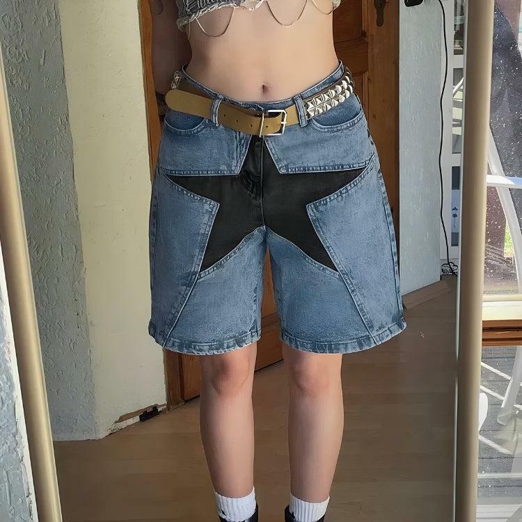 Y2K Star Jean Shorts - Acubi Fashion, Coquette Style, Aesthetic Vibes