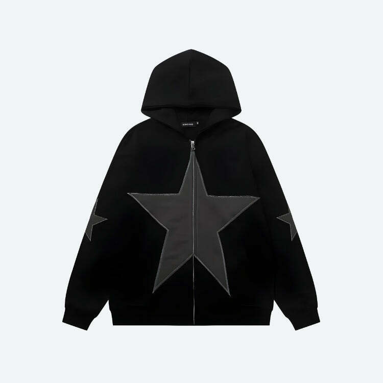 Y2K Star Patch Zip-Up Hoodie | Acubi Fashion & Coquette Style