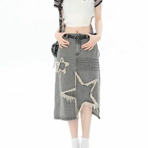 Y2K Star Patchwork Midi Skirt | Acubi Fashion & Coquette Style