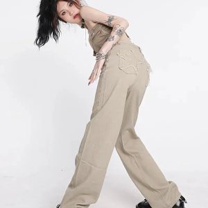 Y2K Star Pockets High Waist Jeans - Acubi & Coquette Aesthetic Style