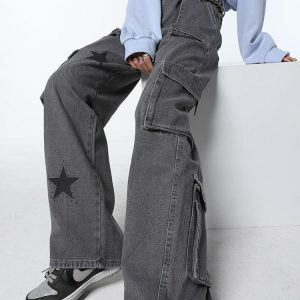 Y2K Star Printed Cargo Pants - Acubi Style for Aesthetic Outfits