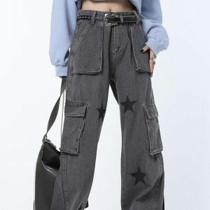 Y2K Star Printed Cargo Pants - Acubi Style for Aesthetic Outfits