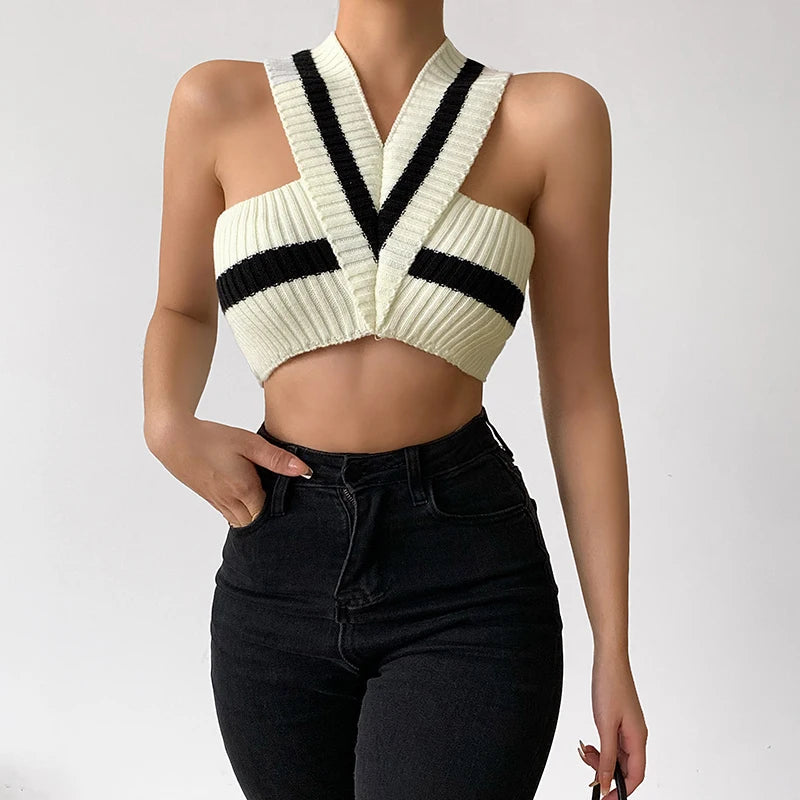 Y2K Striped Knitted Crop Top - Acubi Fashion & Coquette Style Essential