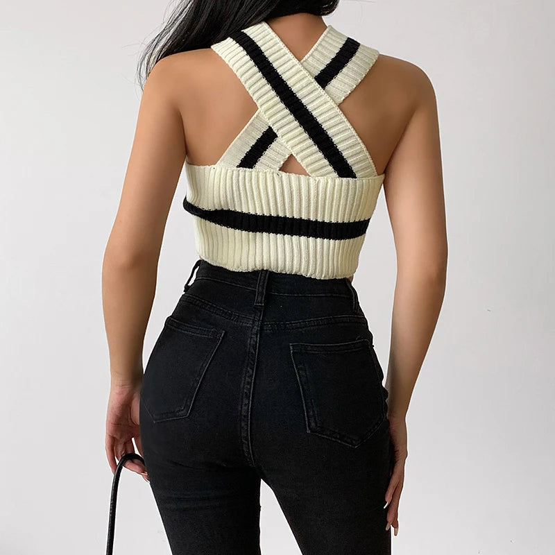 Y2K Striped Knitted Crop Top - Acubi Fashion & Coquette Style Essential