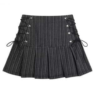 Y2K Striped Mini Skirt - Acubi Fashion, Coquette Style, Aesthetic Outfit