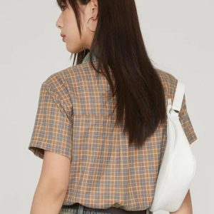 Y2K Vintage Plaid Crop Shirt - Acubi Coquette Aesthetic Fashion Top