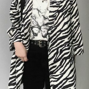 Zebra Print Long Blazer - Y2K Fashion, Coquette Style, Aesthetic Outfit