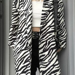 Zebra Print Long Blazer - Y2K Fashion, Coquette Style, Aesthetic Outfit